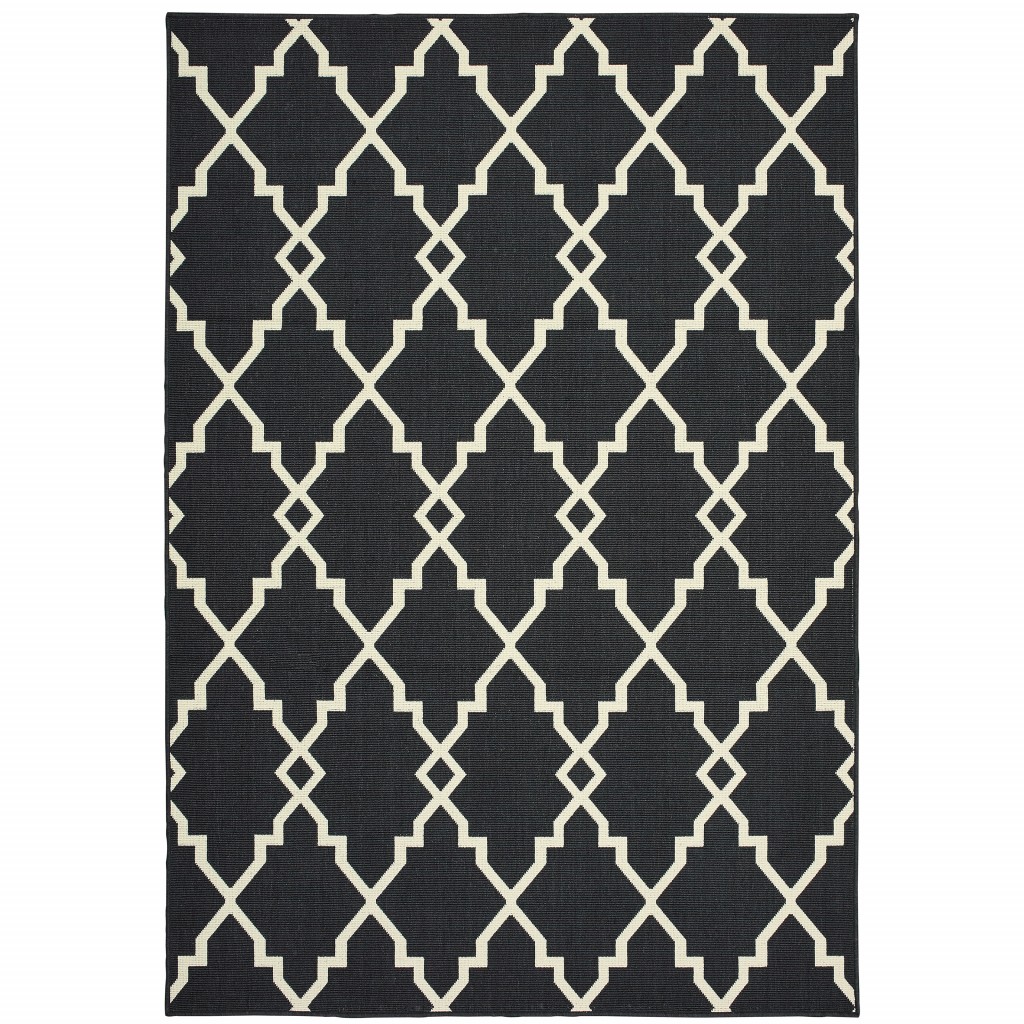 8x11 Black and Ivory Trellis Indoor Outdoor Area Rug