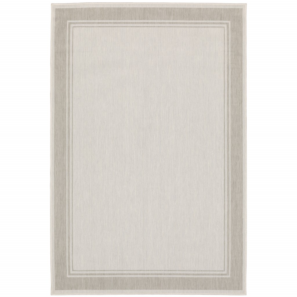 5x7 Ivory and Gray Bordered Indoor Outdoor Area Rug