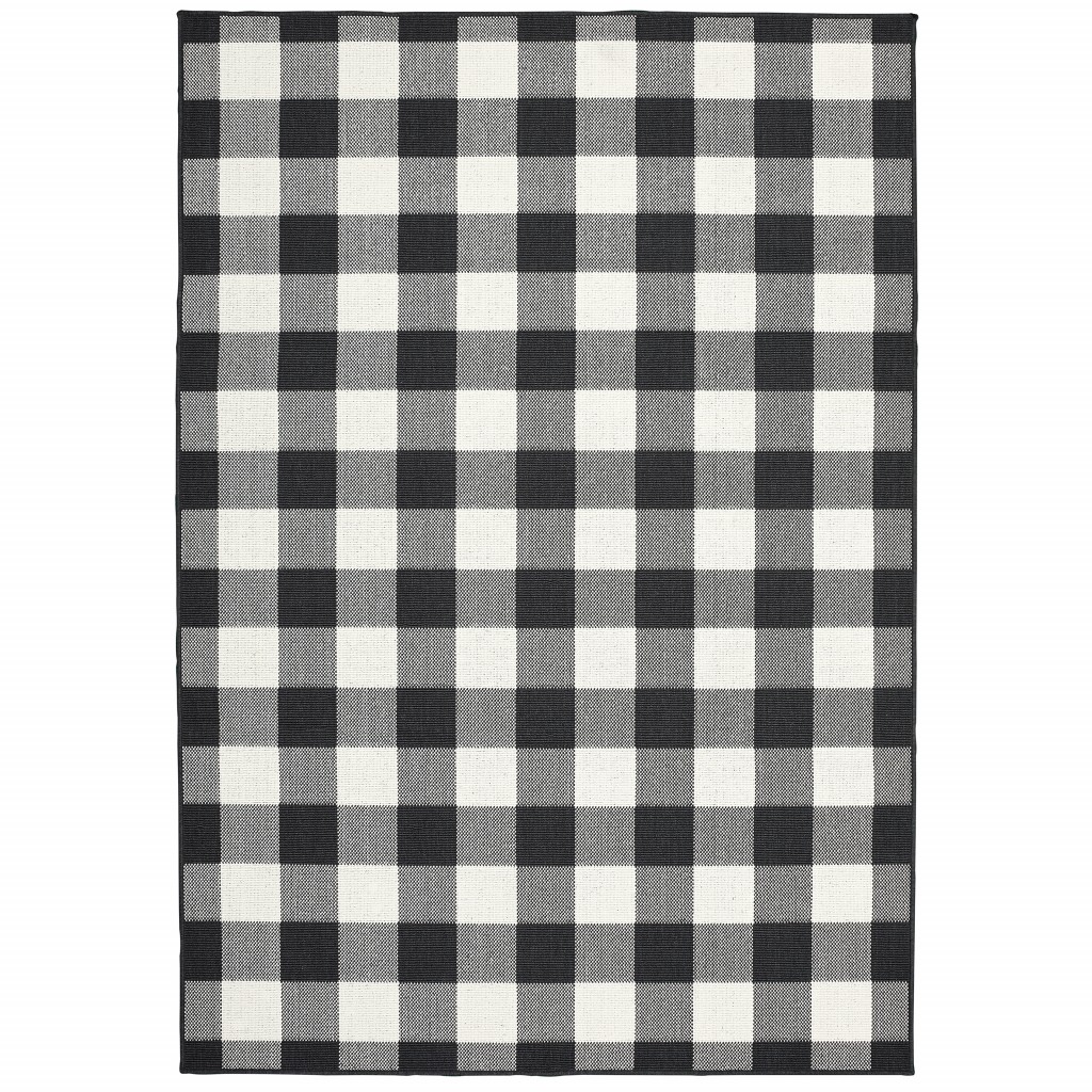 3x5 Black and Ivory Gingham Indoor Outdoor Area Rug