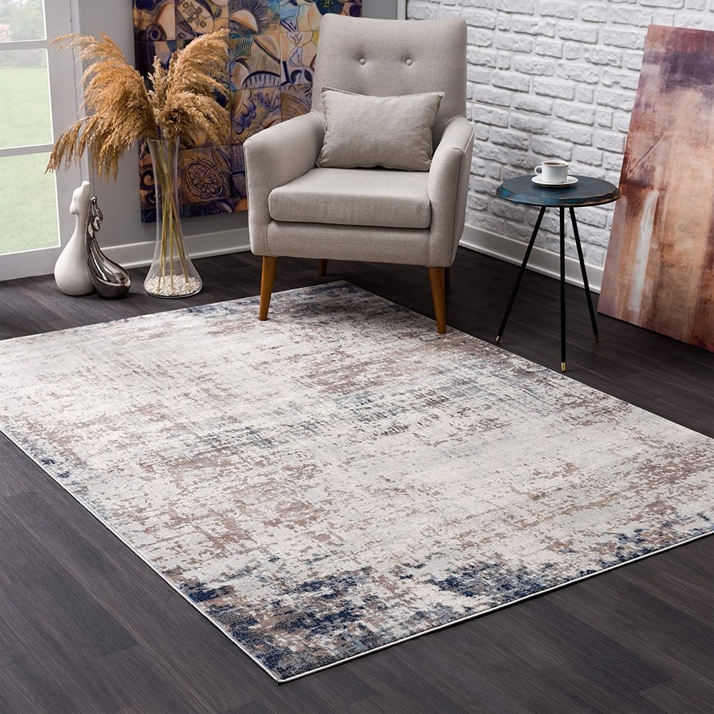 2 x 3 Navy Blue Distressed Striations Scatter Rug