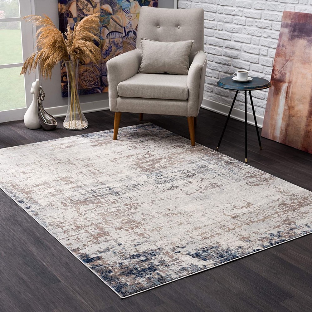 5 x 8 Navy Blue Distressed Striations Area Rug