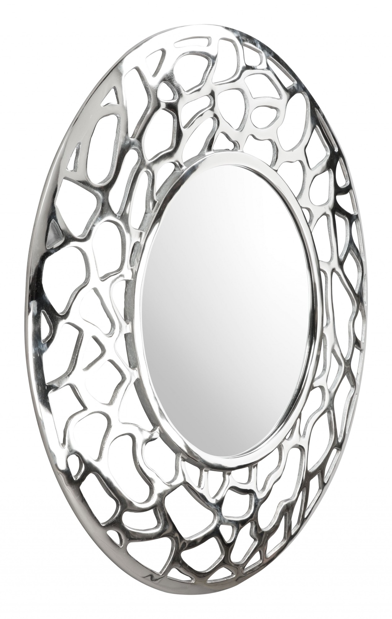 Silver Coral Pattern Round Mirror