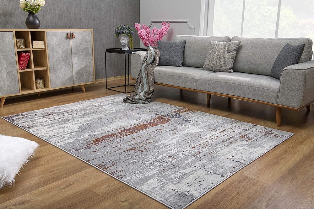 9 x 13 Gray and Brown Abstract Scraped Area Rug