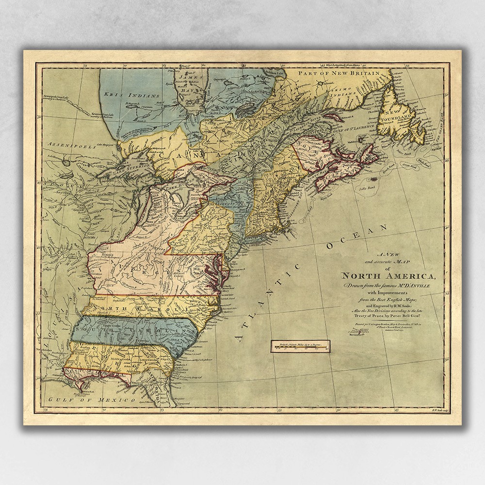 16" x 20" Vintage 1771 Map of North America Wall Art