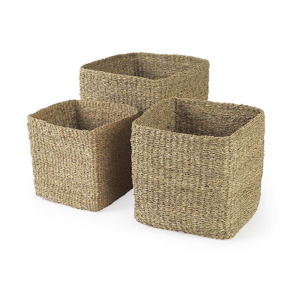 Set of Three Square Wicker Storage Baskets