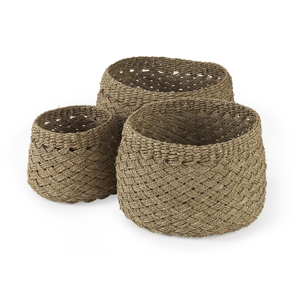 Set of Three Woven Wicker Storage Baskets