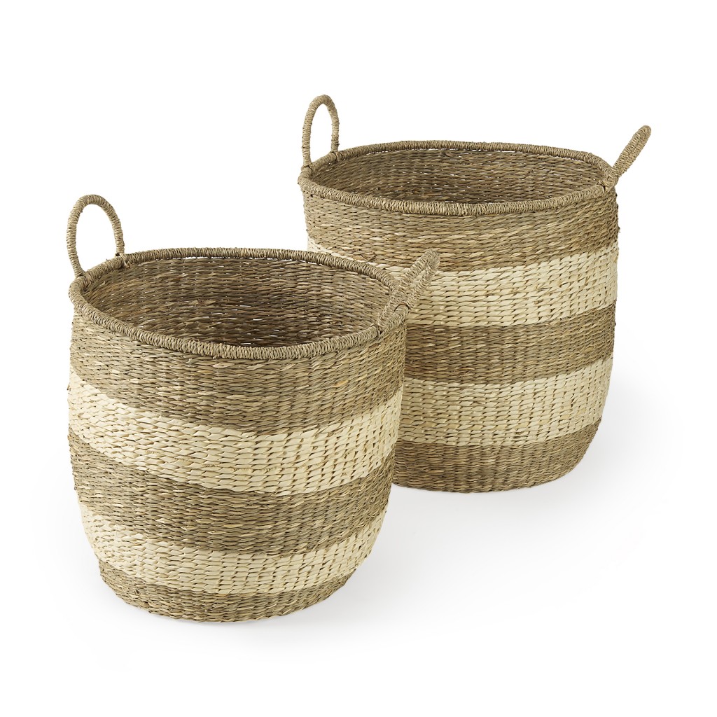 Set of Two Round Wicker Storage Baskets