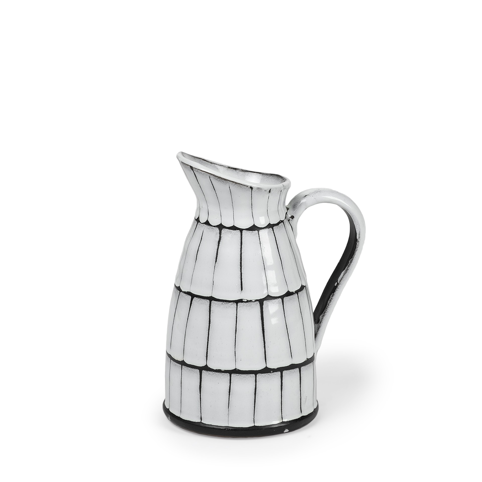 10" White and Black Artisan Glaze Ceramic Pitcher