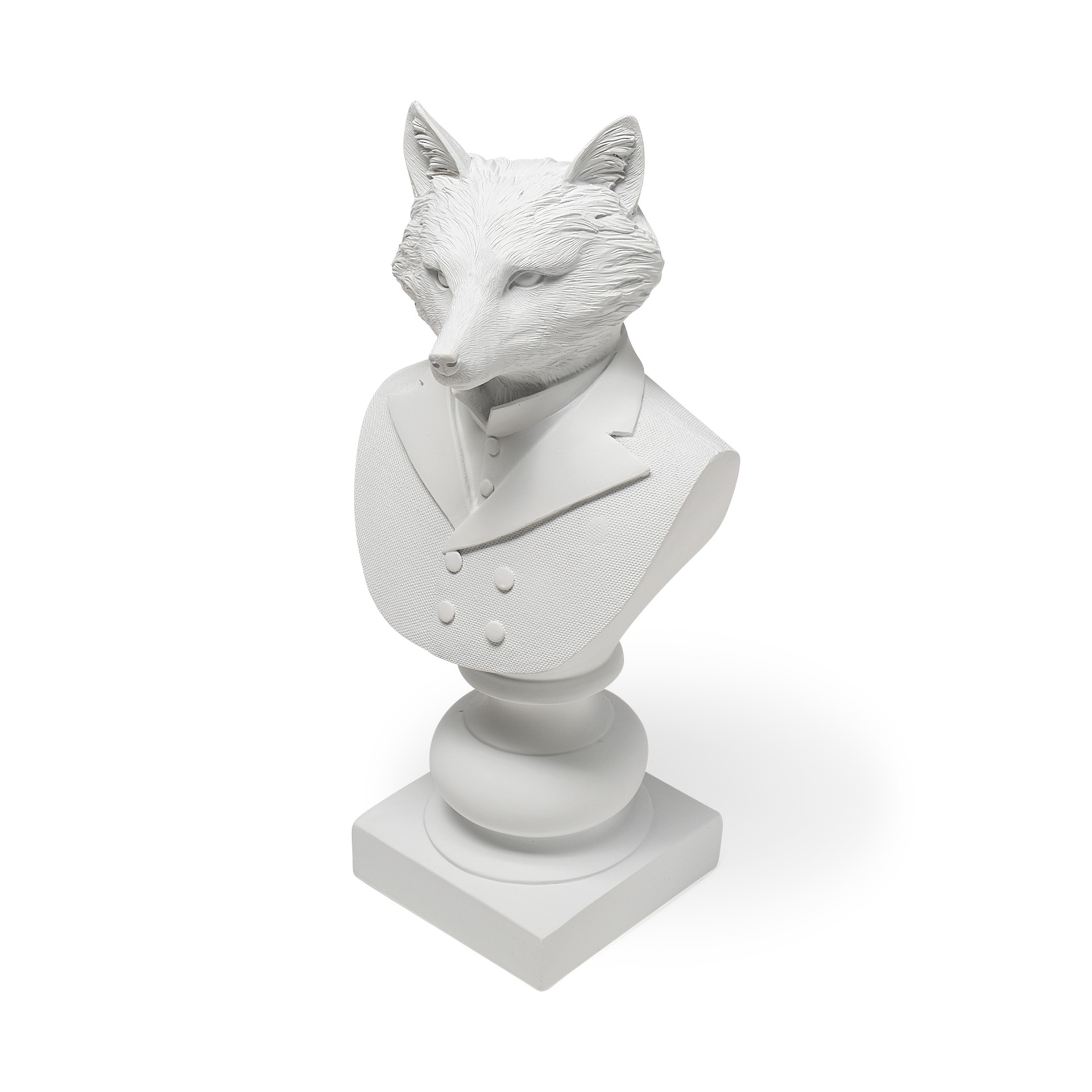 White Resin Suited Fox Bust Decor Piece