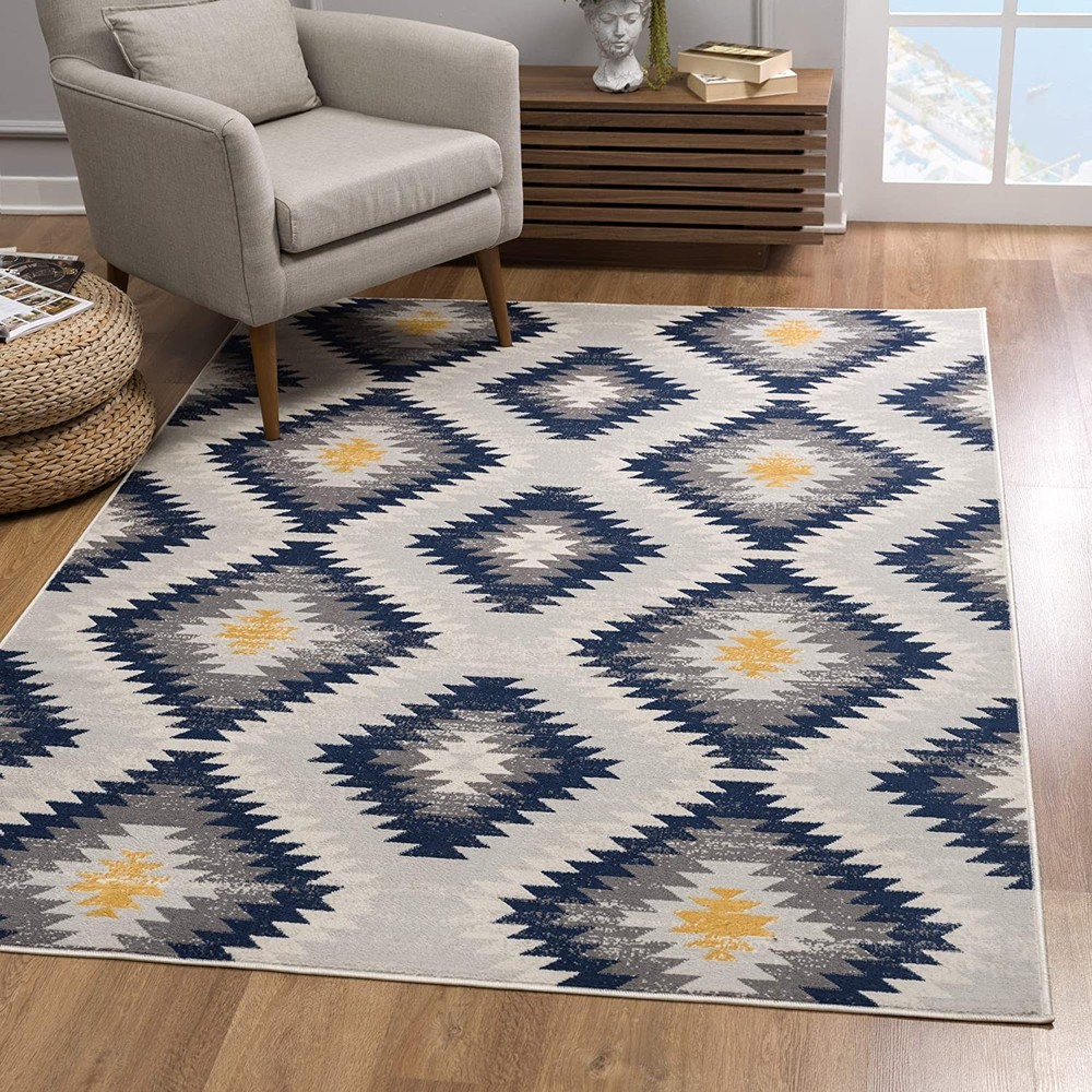 2 x 4 Blue and Gray Kilim Pattern Area Rug