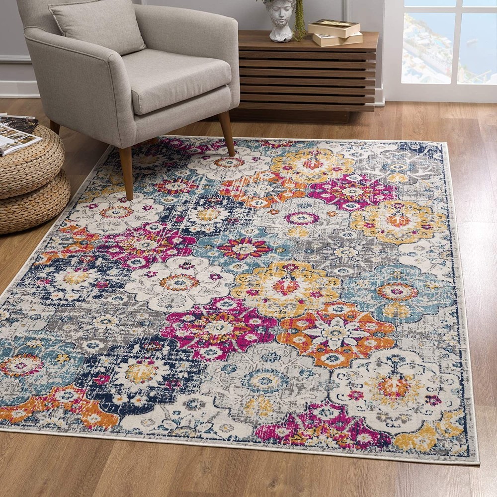 2 x 5 Rust Distressed Floral Area Rug