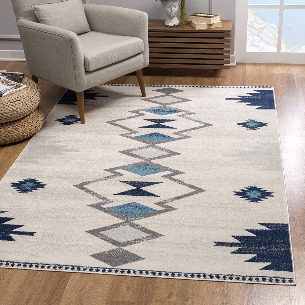 5 x 8 Navy and Ivory Tribal Pattern Area Rug