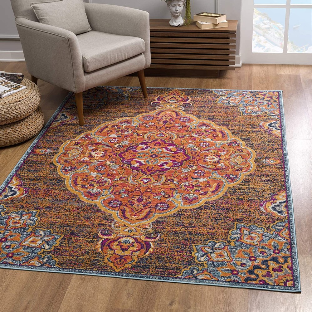 2 x 5 Rustic Orange Medallion Area Rug