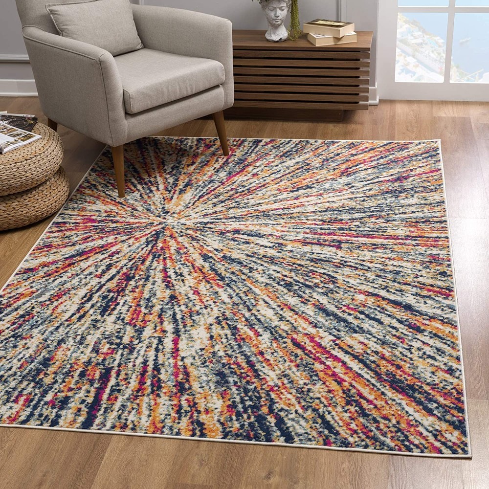 2 x 5 Cream Celestial Burst Abstract Area Rug