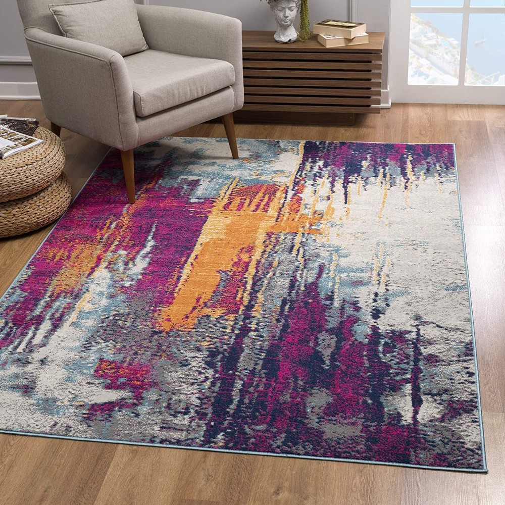 2 x 4 Gray and Magenta Abstract Area Rug