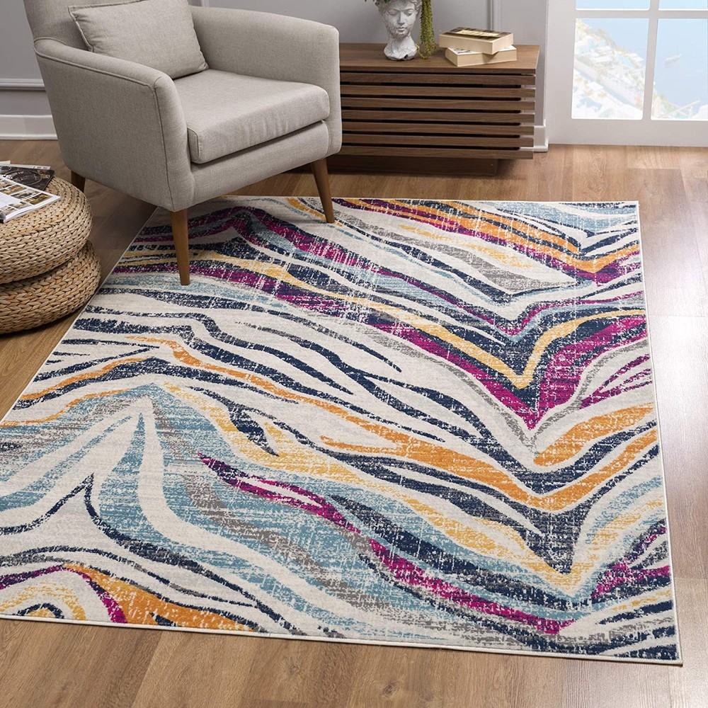 2 x 4 Blue and Gold Zebra Pattern Area Rug