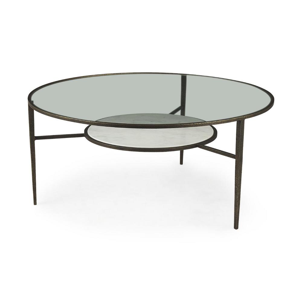Iron Glass and Marble Round Coffee Table