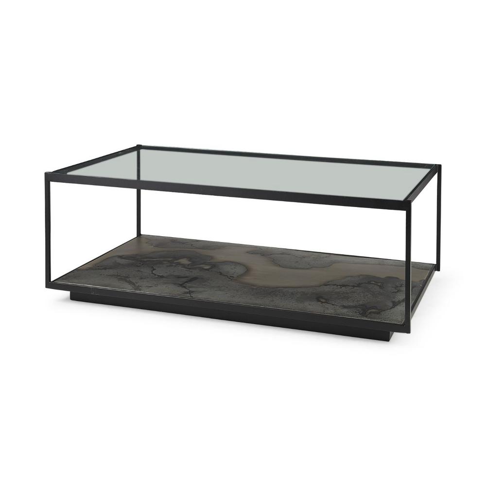 Iron Glass and Marble Rectangular Coffee Table