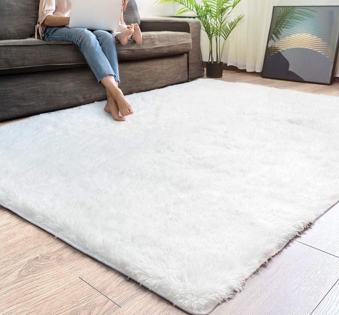 4 x 5 White Solid Modern Area Rug