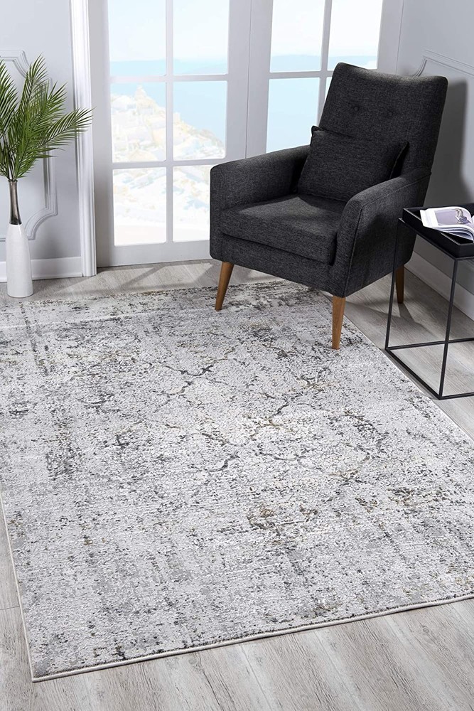 8 x 11 Gray and Ivory Abstract Distressed Area Rug