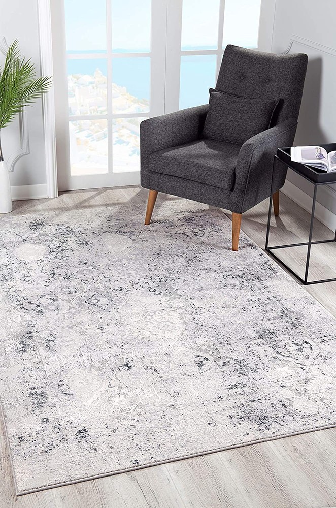 8 x 11 Gray and Ivory Abstract Distressed Area Rug