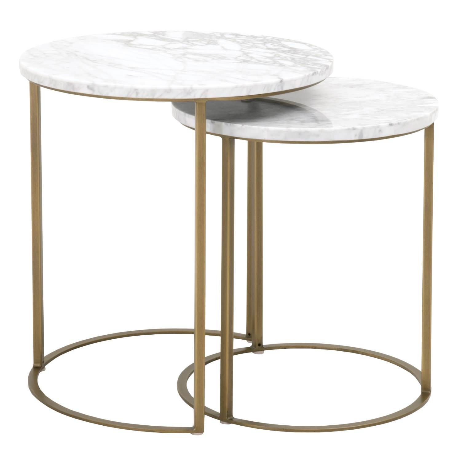 Set of Two Gold and Marble Accent Tables