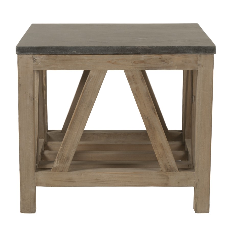 Modern Blue Stone and Pine End Table