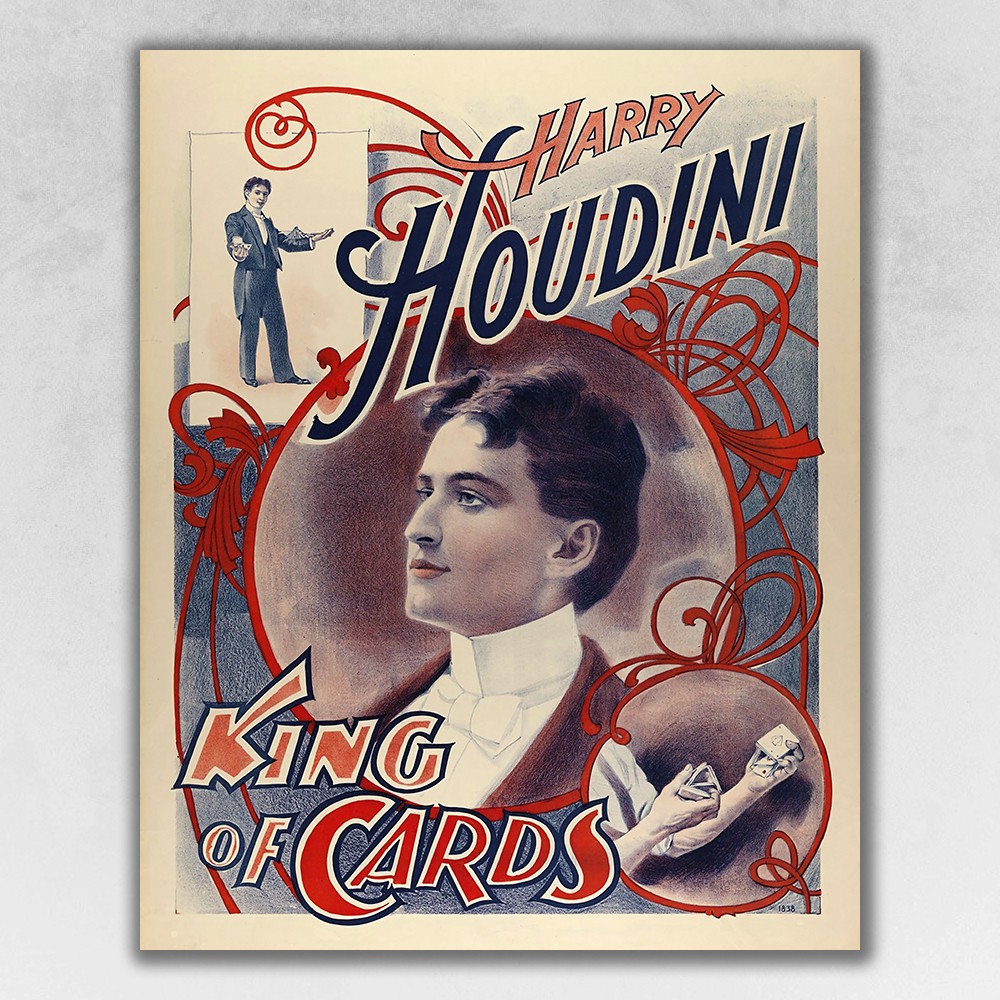 8.5" x 11" Houdini King of Cards Vintage Magic Poster Wall Art