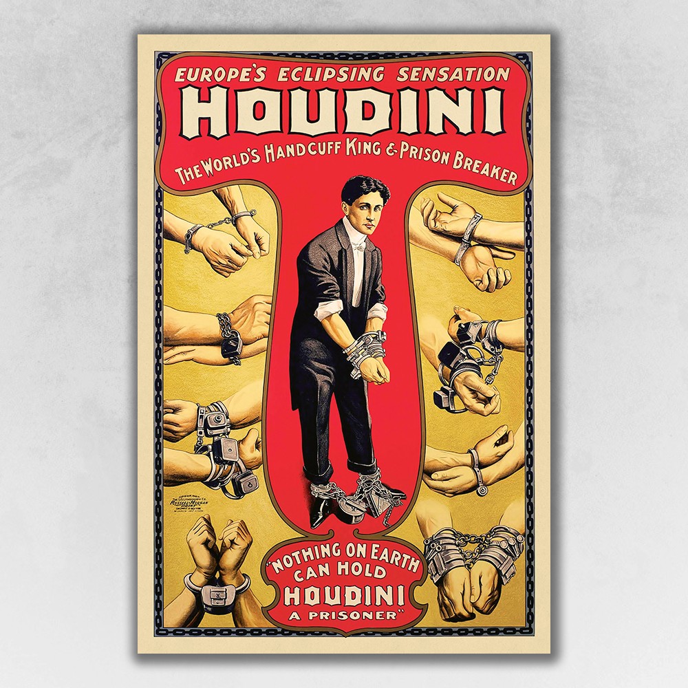 16" x 24" Houdini Handcuff King Vintage Magic Poster Wall Art