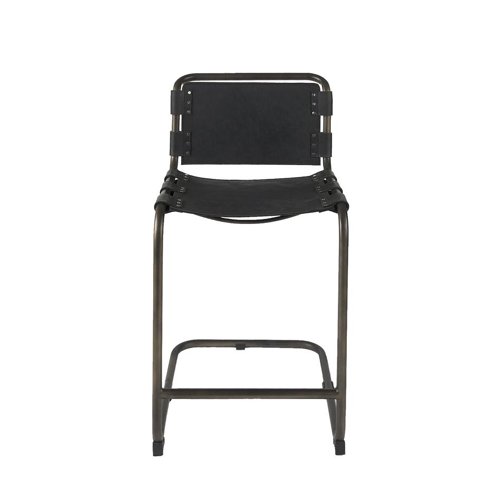 Black Leather Iron Framed Counter Stool