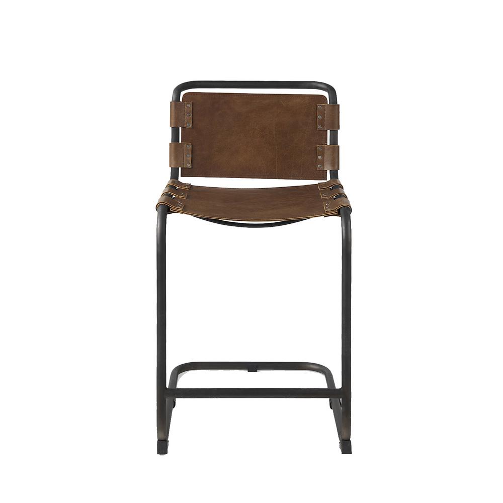 Light Brown Leather Iron Framed Counter Stool