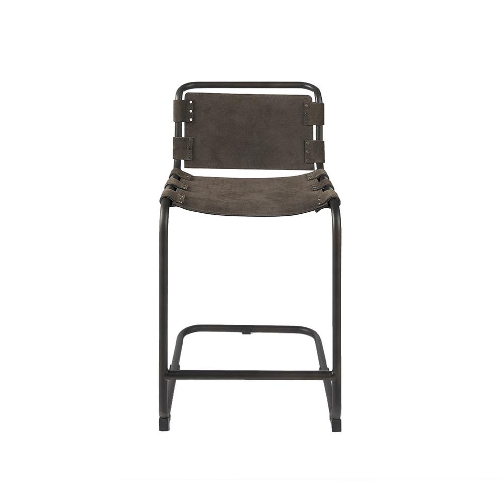 Dark Brown Leather Iron Framed Counter Stool