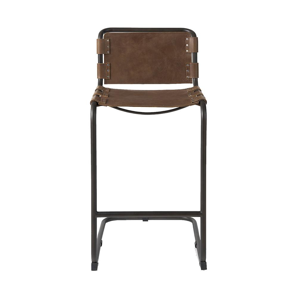 Light Brown Leather Iron Framed Bar Stool