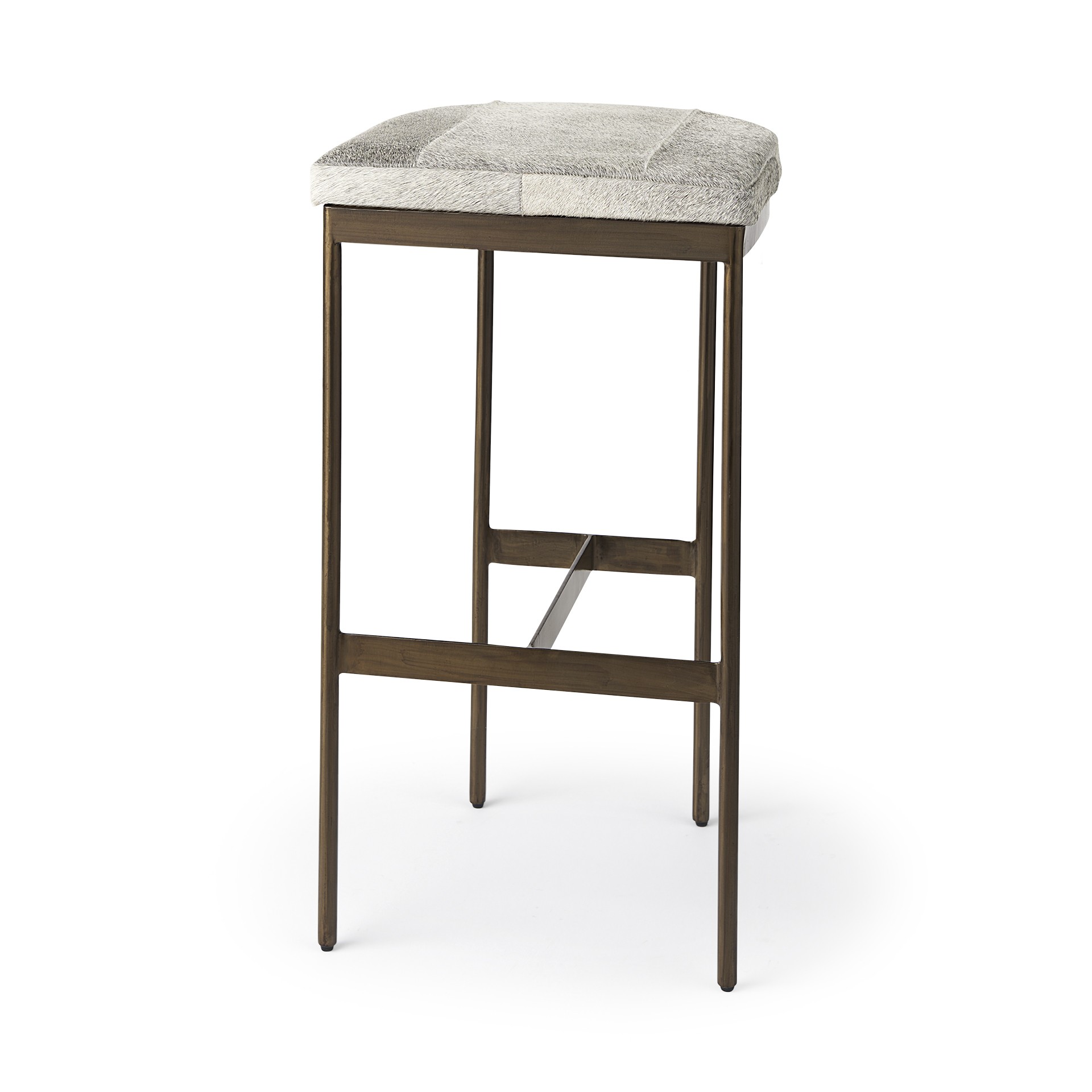 Cowhide Bar Stool with Gold Metal Frame