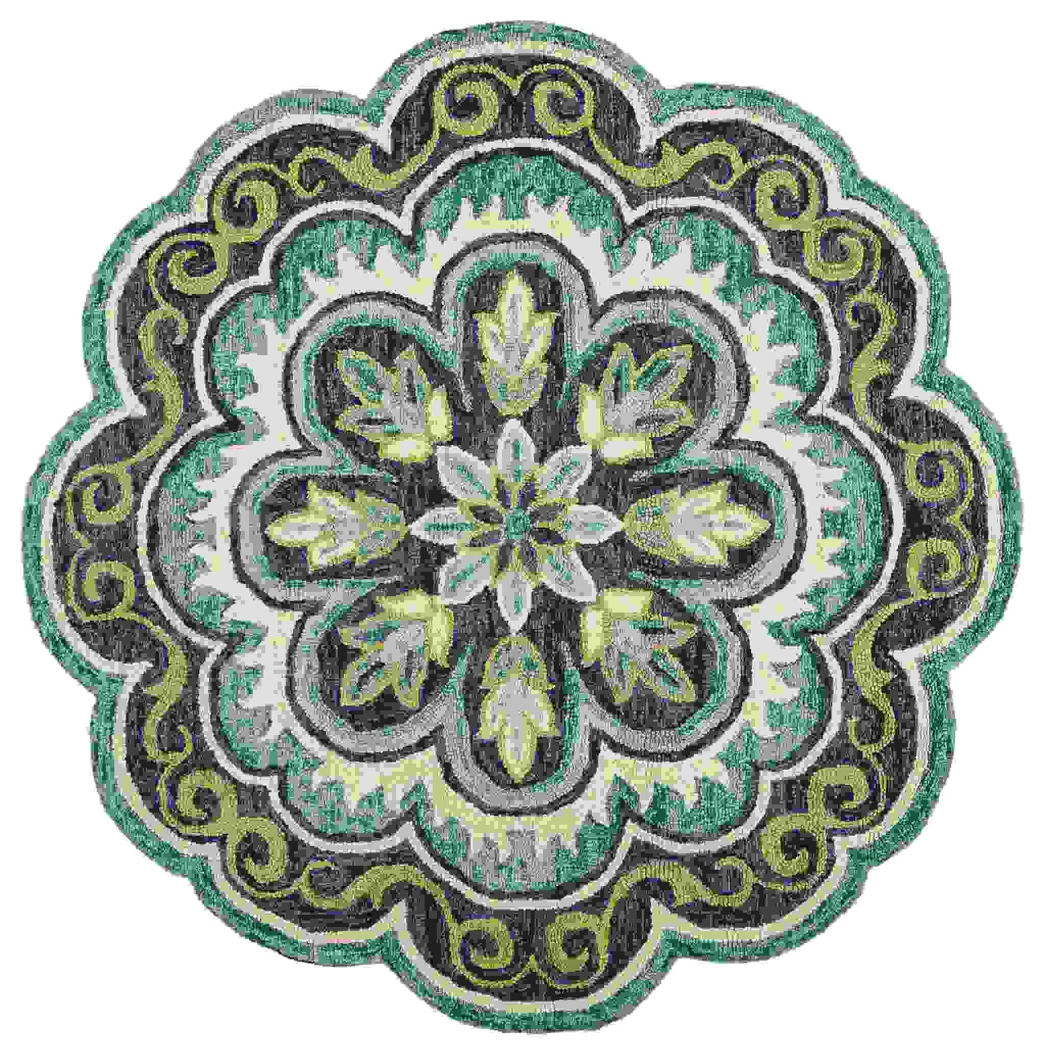 6 Round Green Floral Artwork Area Rug