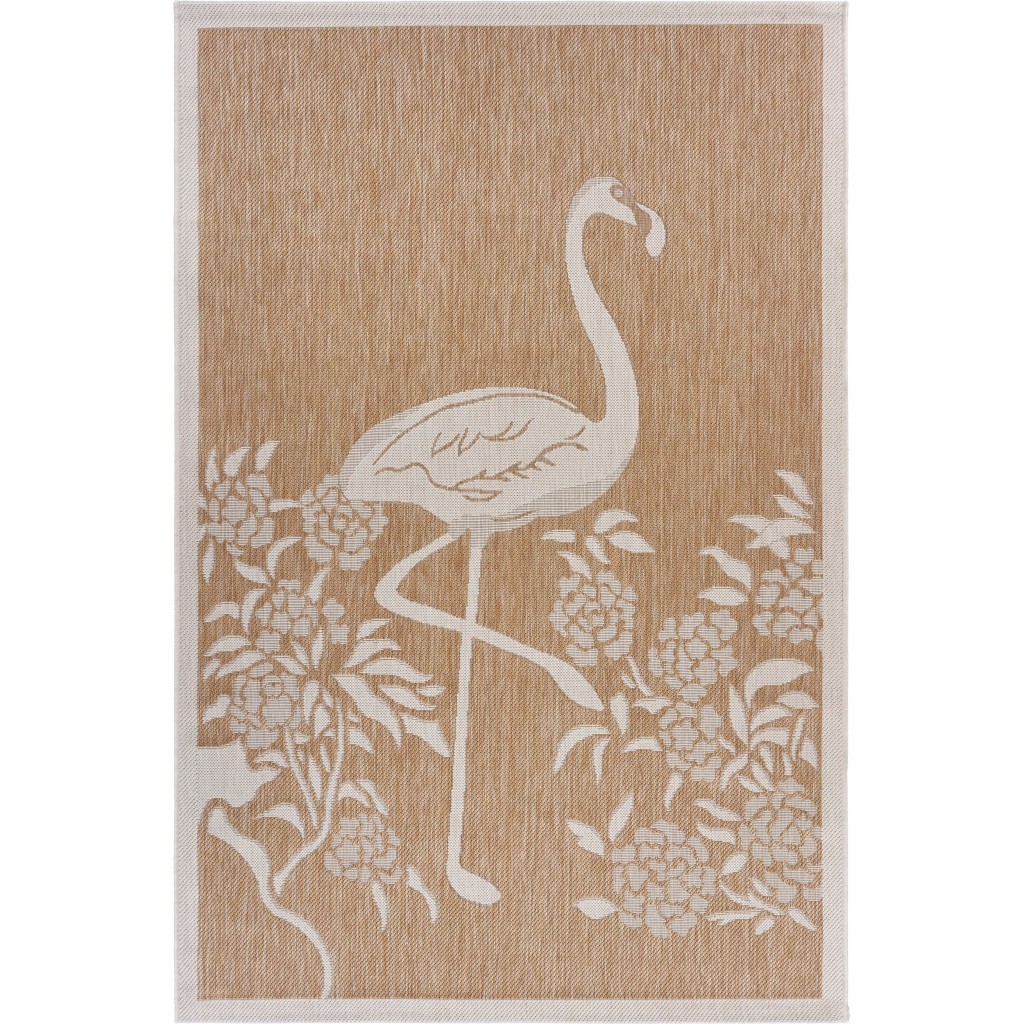 2 x 3 Tan Flamingo Indoor Outdoor Scatter Rug