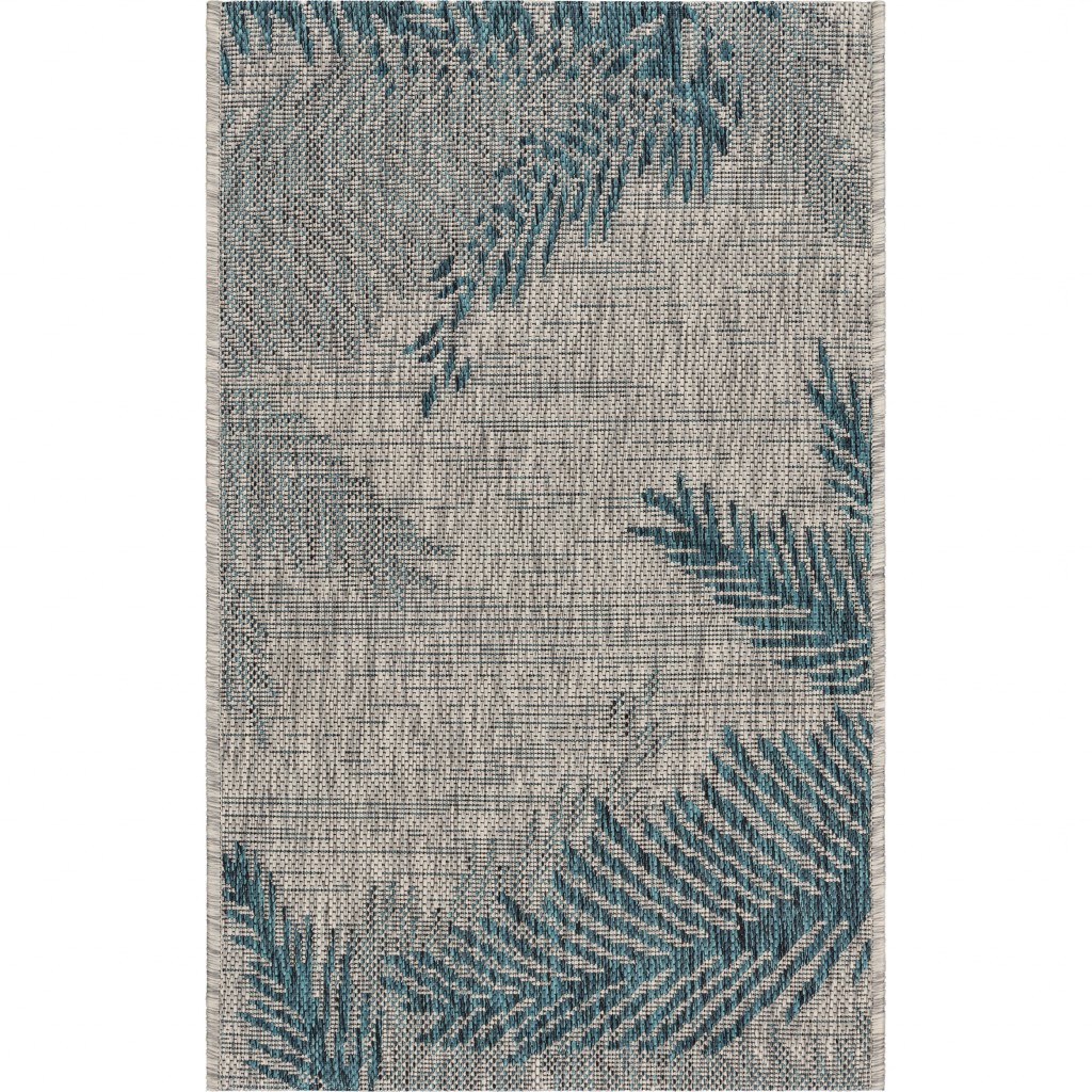 2 x 3 Gray Palm Leaves Indoor Outdoor Scatter Rug