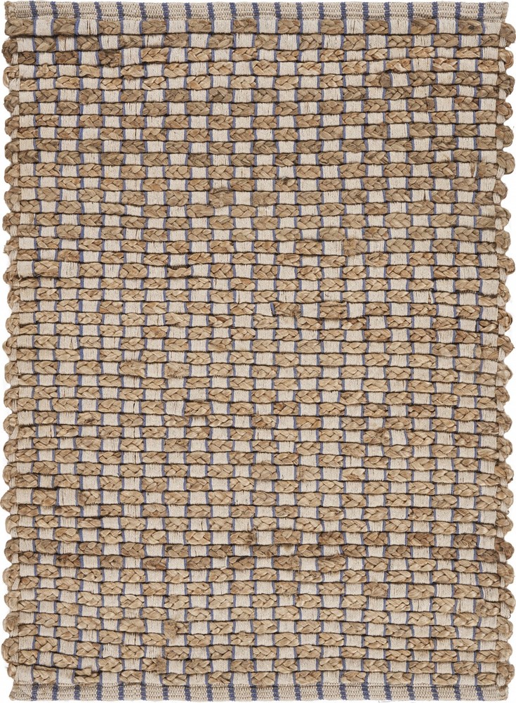 2 x 3 Tan and Navy Checkered Scatter Rug
