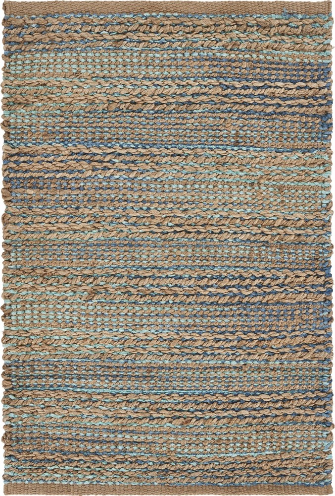 2 x 3 Teal and Tan Interwoven Scatter Rug