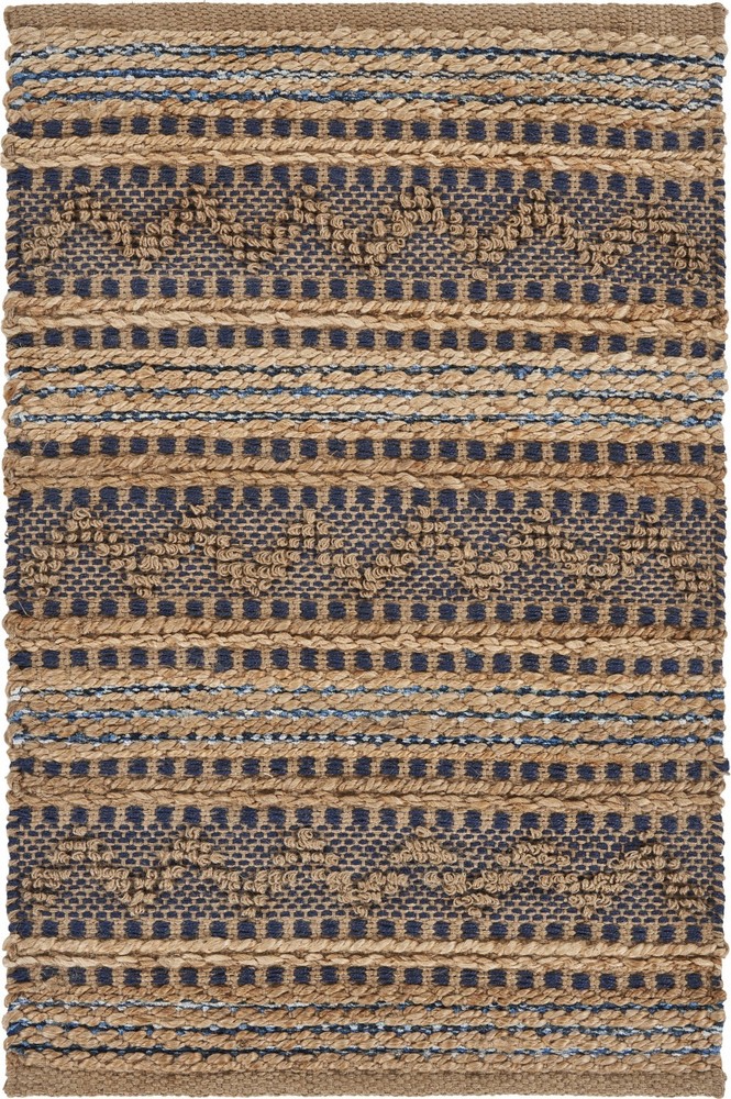 2 x 3 Tan and Navy Decorative Jute Scatter Rug