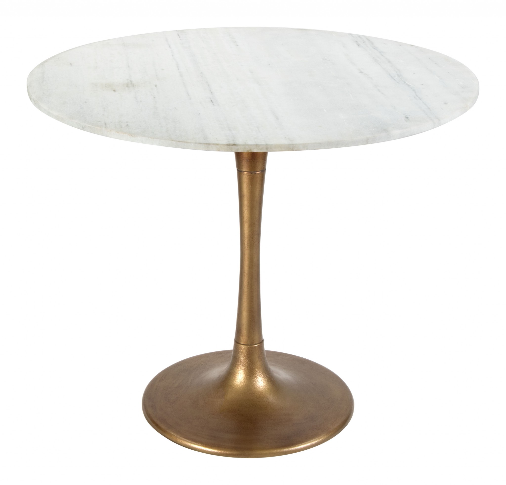 Modern White Marble and Burnished Gold Pedestal Bistro Table