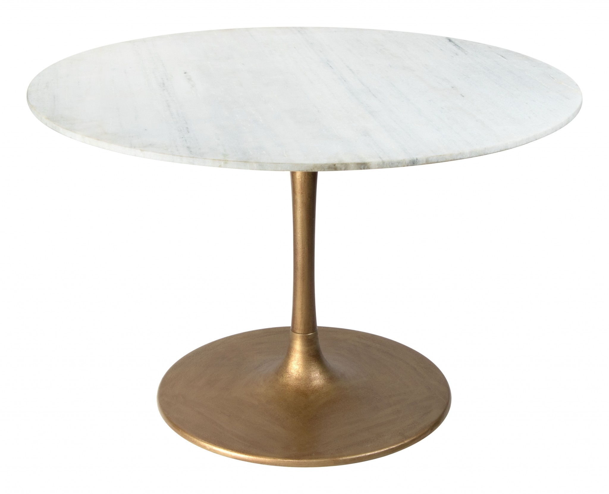 White Marble and Gold Round Pedestal Dining Table