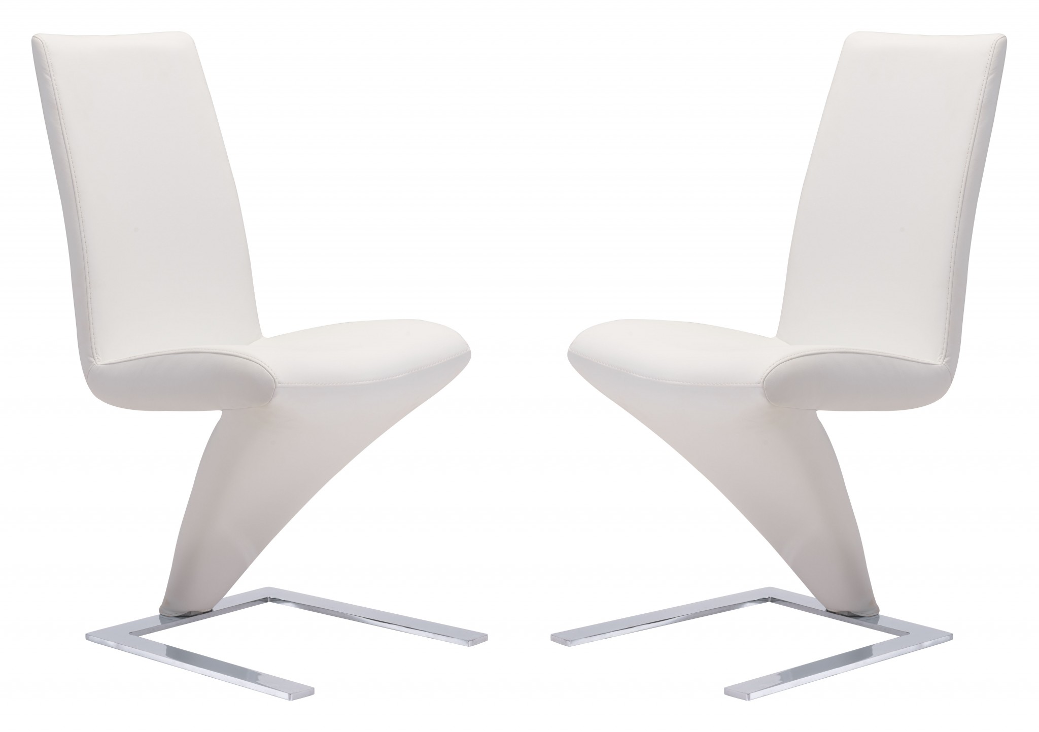 Modern White Set of 2 Faux Leather Dining Chairs