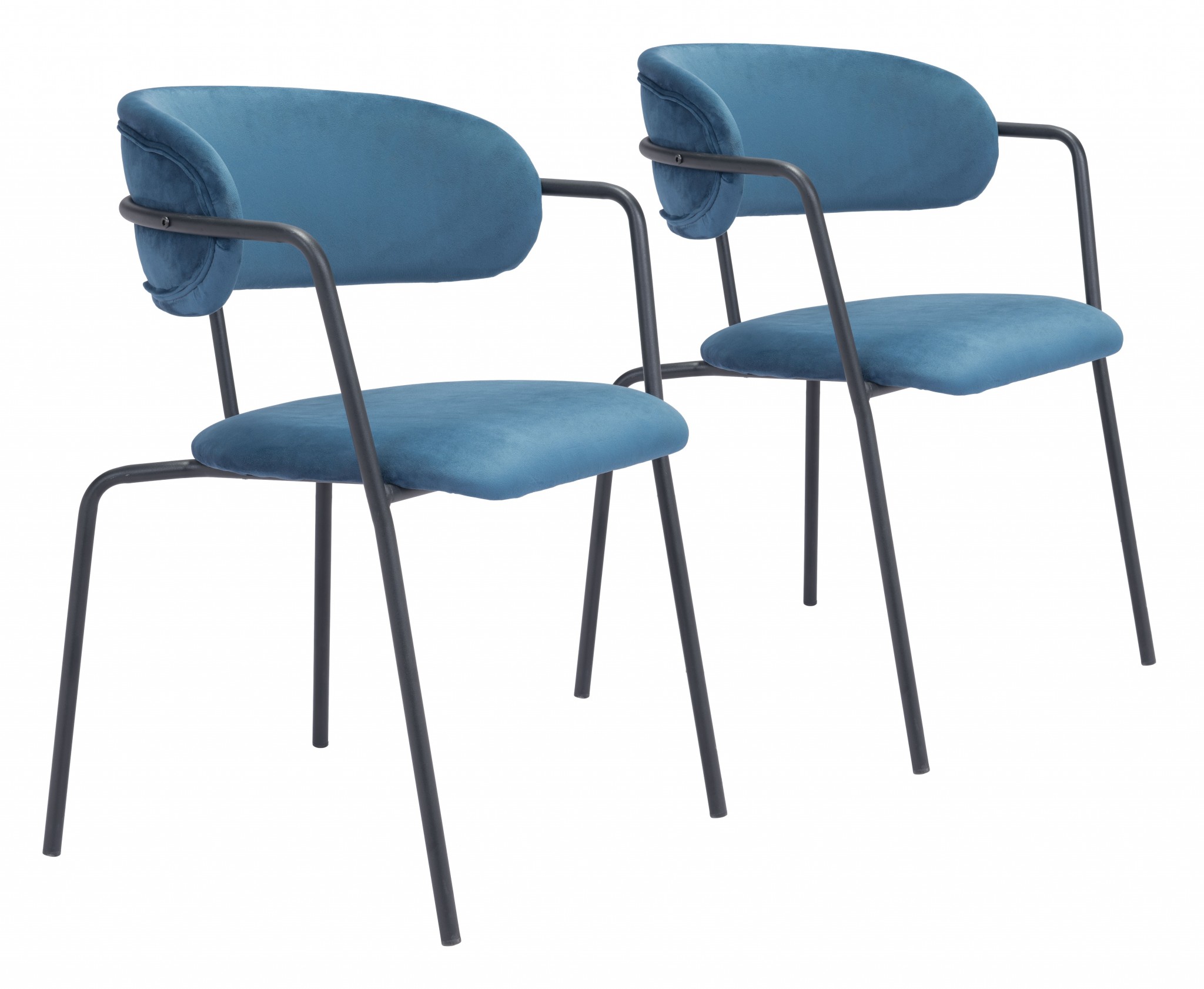 Set of Two Blue and Gunmetal Modern Industrial Dining Chairs