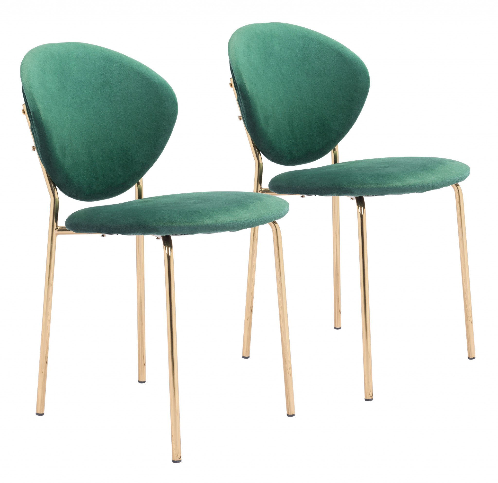 Set of Two Green and Gold Modern Dining or Side Chairs