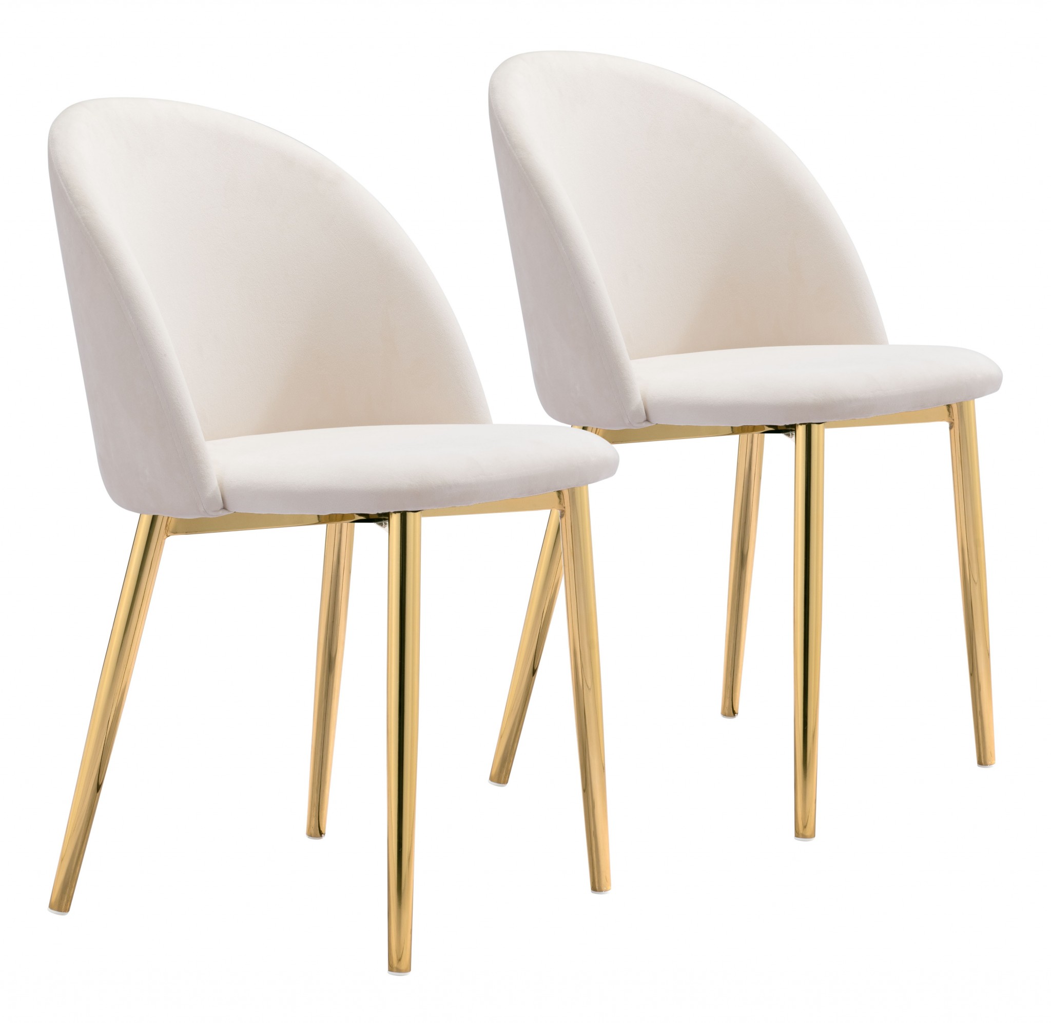 Set of Two Off White and Gold Modern Pringle Dining Chairs