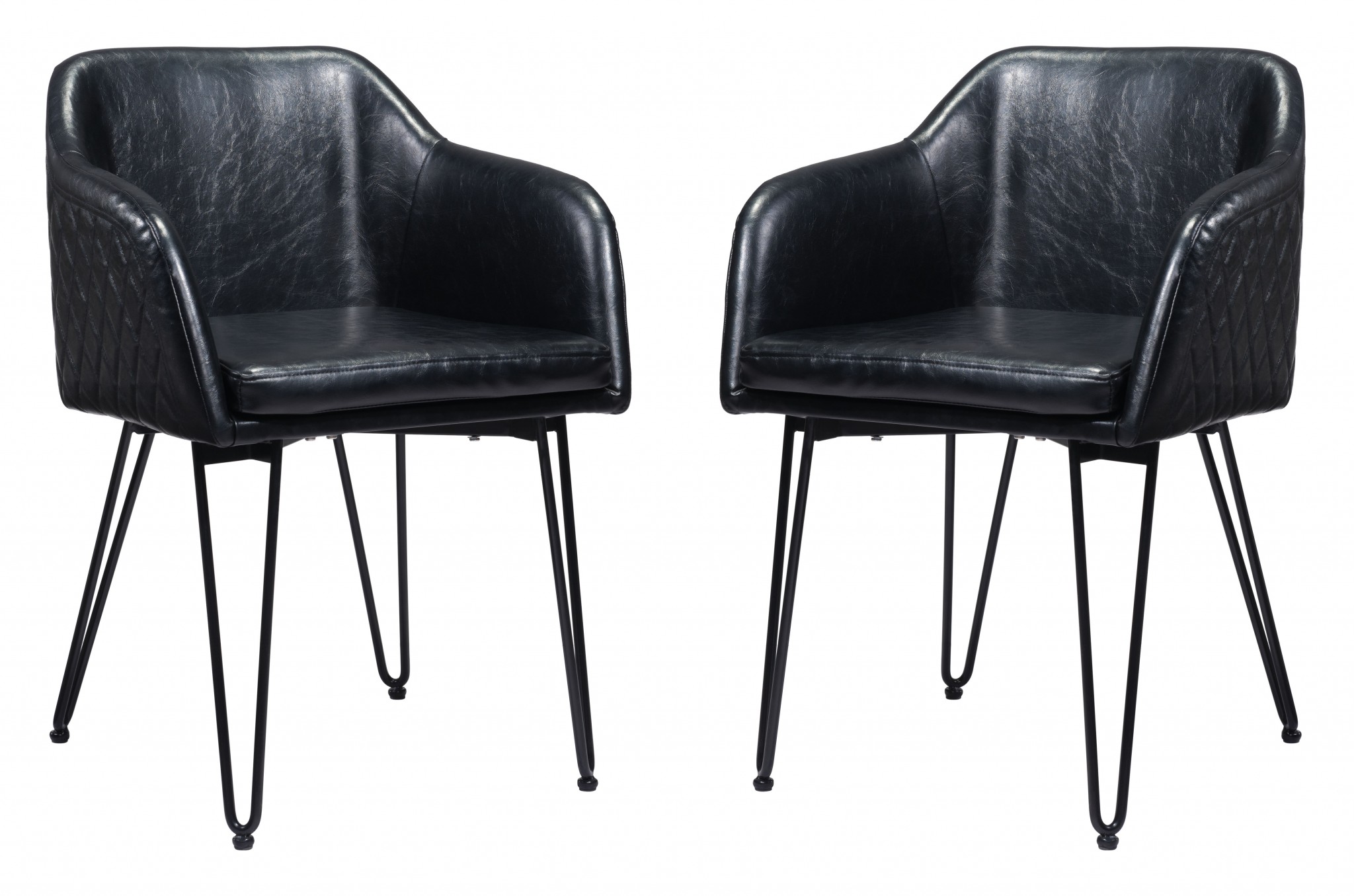 Set of Two Vintage Black Faux Leather Dining Chairs