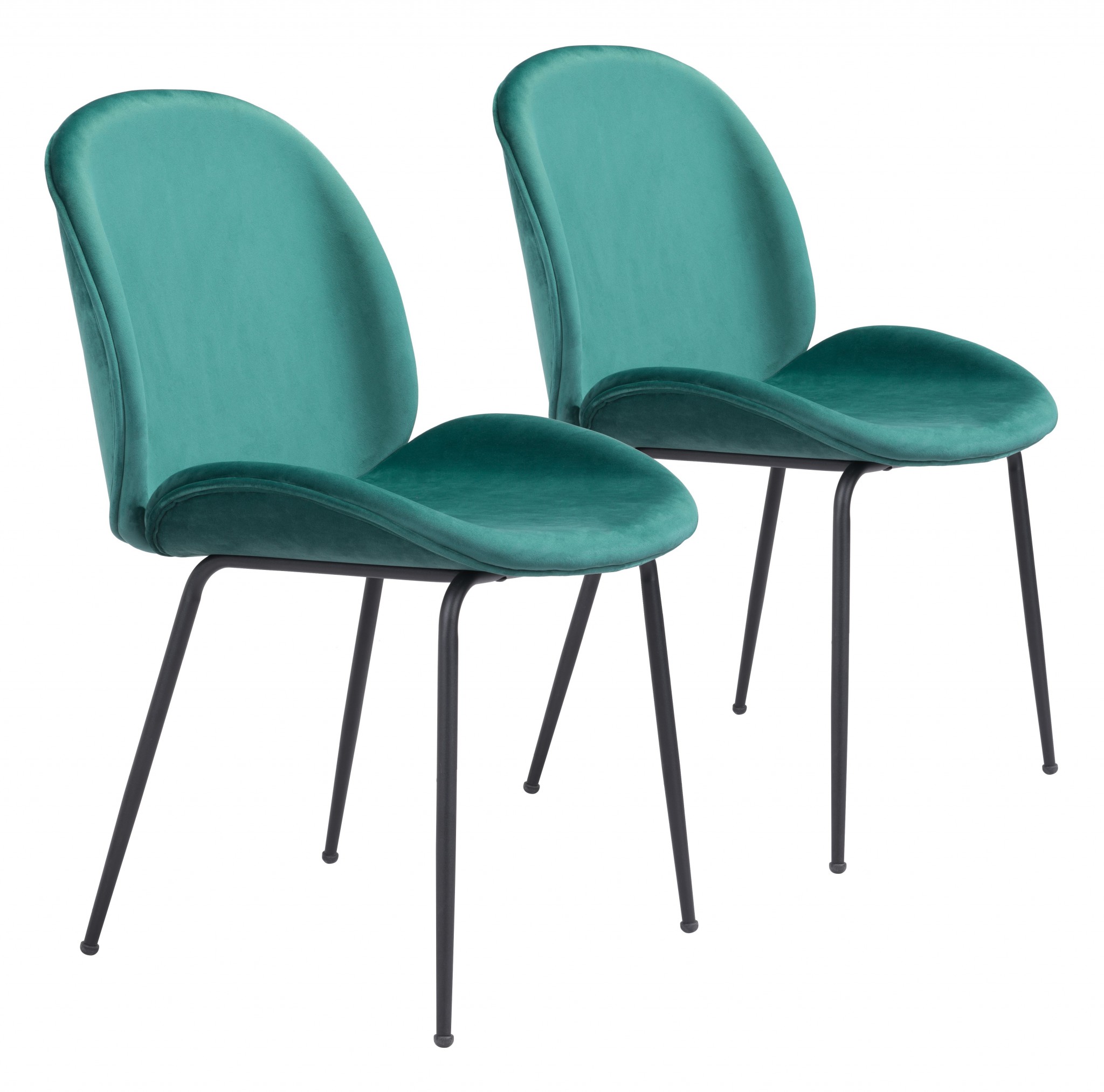 Set of Two Contempo Emerald Green Velvet Dining Chairs