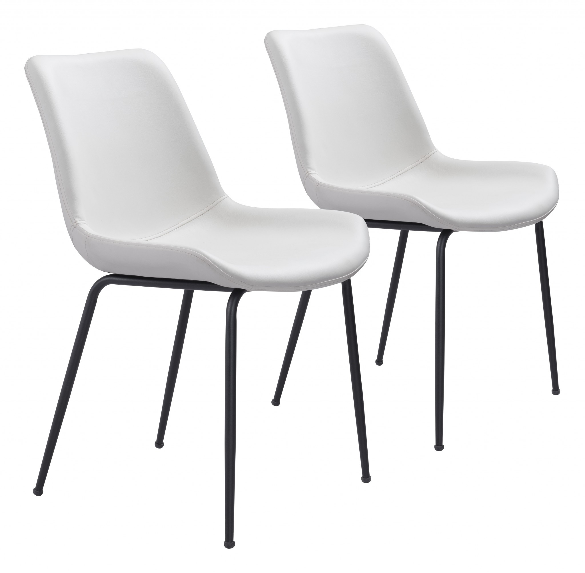 Set of Two White and Black Top Shelf Modern Rugged Dining Chairs