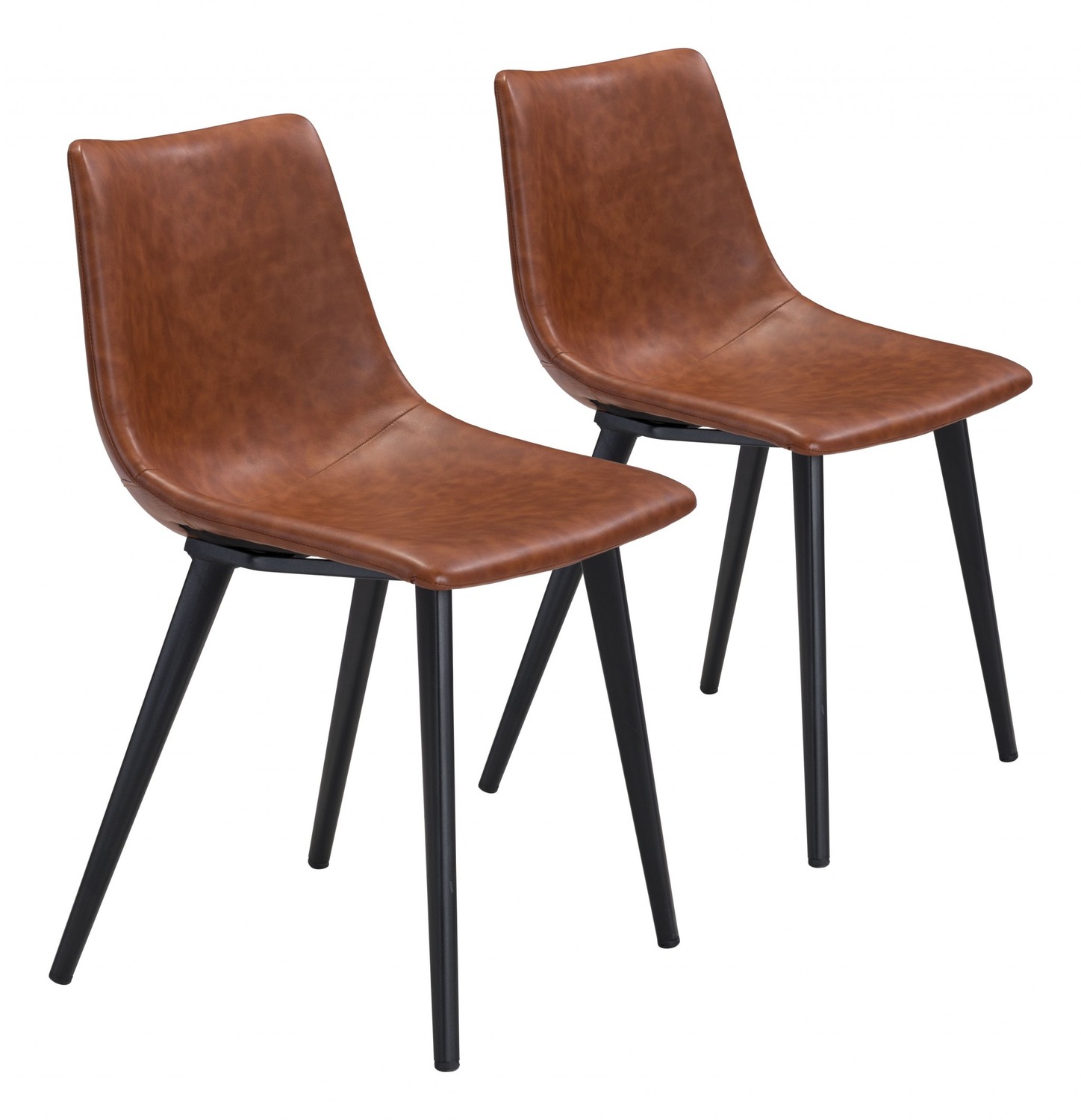 Set of Two Brown Vintage Look Faux Leather Slight Scoop Dining Chairs